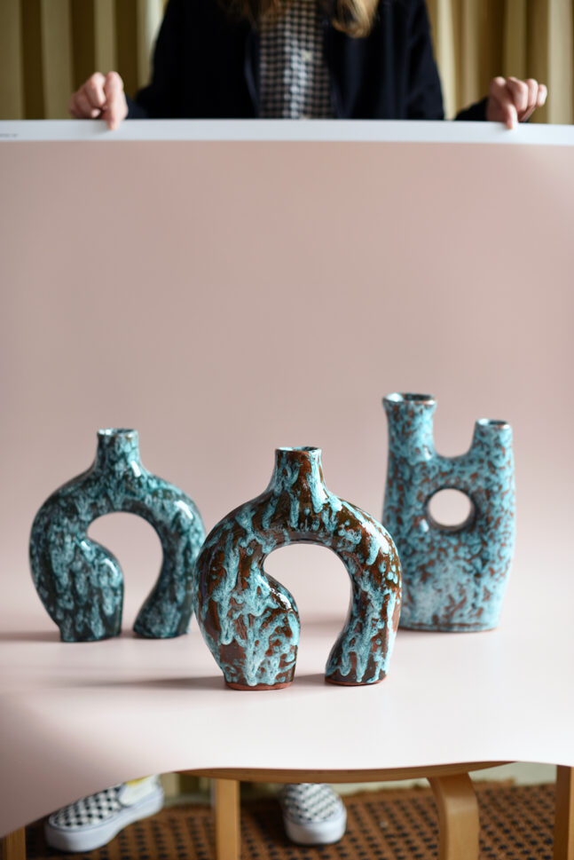 Vase Keramik Ton Türkis Blau Grün Lasur