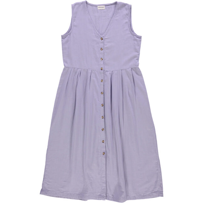 Longue robe en coton bio avec patte de boutonnage en lavender