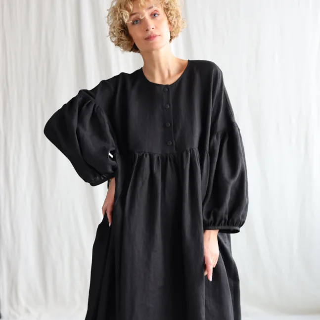 Black linen oversized dress GRETA