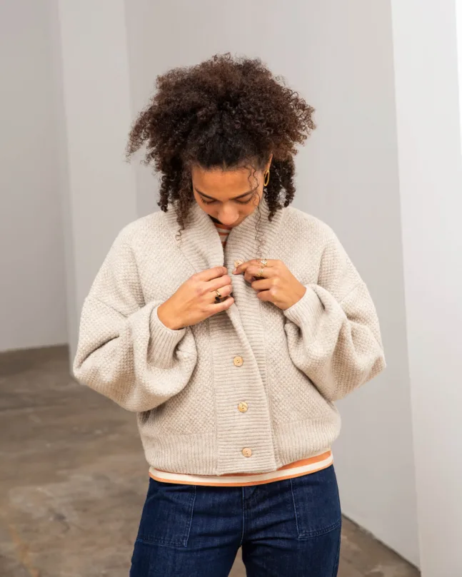 Wool Bomber Jacket in Alabaster und Chestnut von Matona