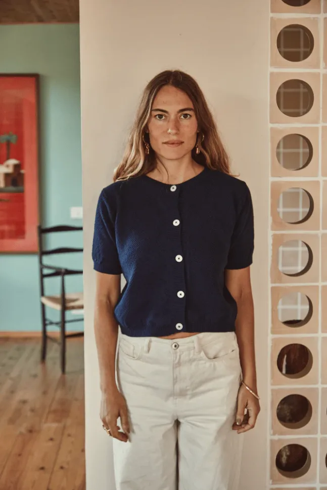 SARAH Kurzarm-Cardigan in Navy Blau von L'envers