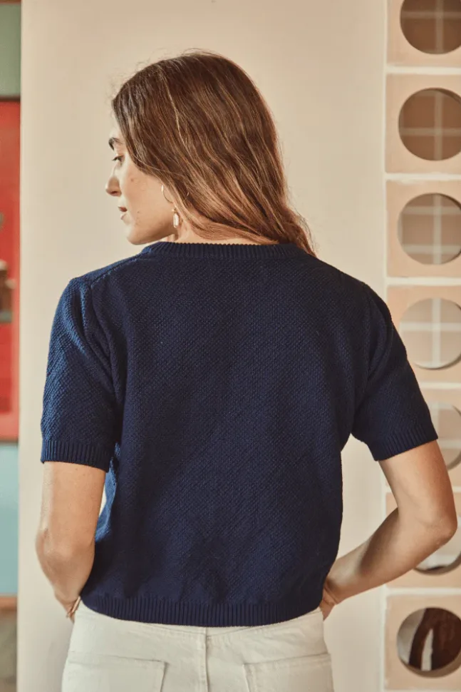 SARAH Kurzarm-Cardigan in Navy Blau von L'envers