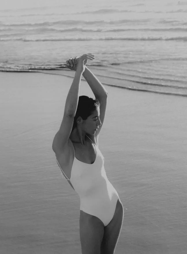 Aridane eco swimsuit in Foam und Black von NOW_THEN