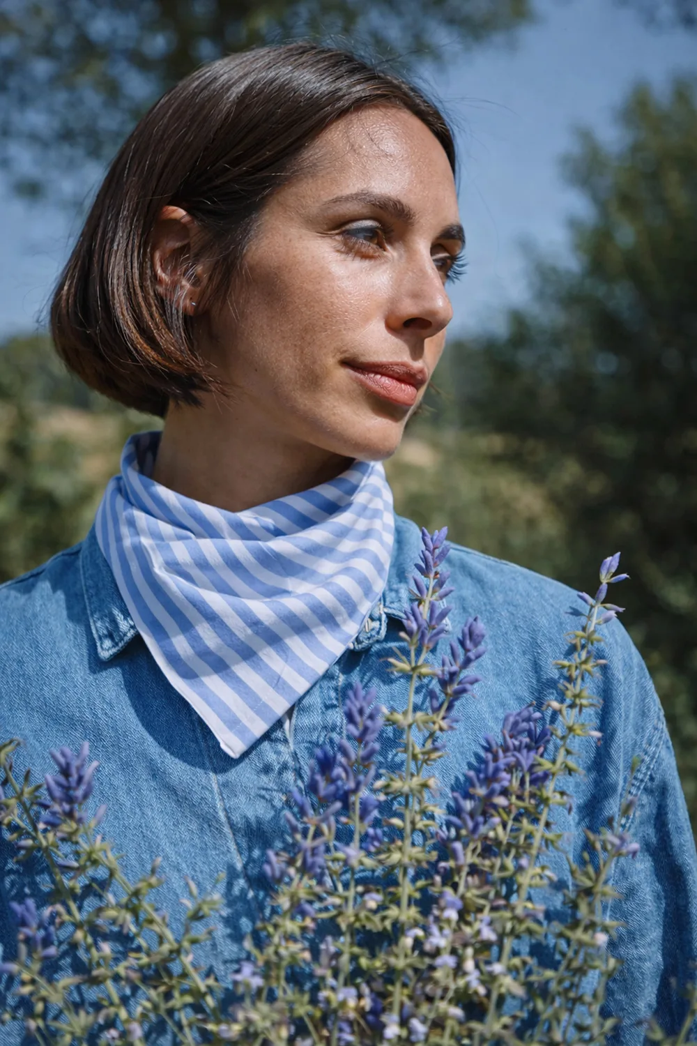 Foulard.blue.stripes Poudre.Organic.foulard.blue.stripes