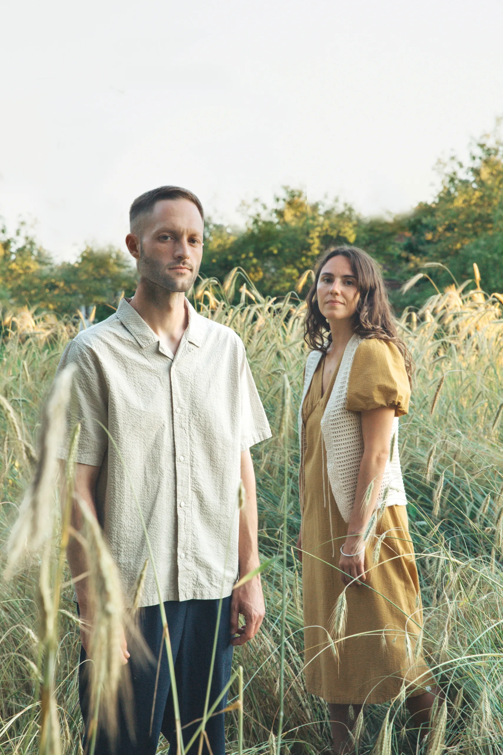 Matona-SS26-Mood-Women-V-Neck-Dress-honey-Tie-Vest-bone-Men-Bowling-Shirt-sand-1